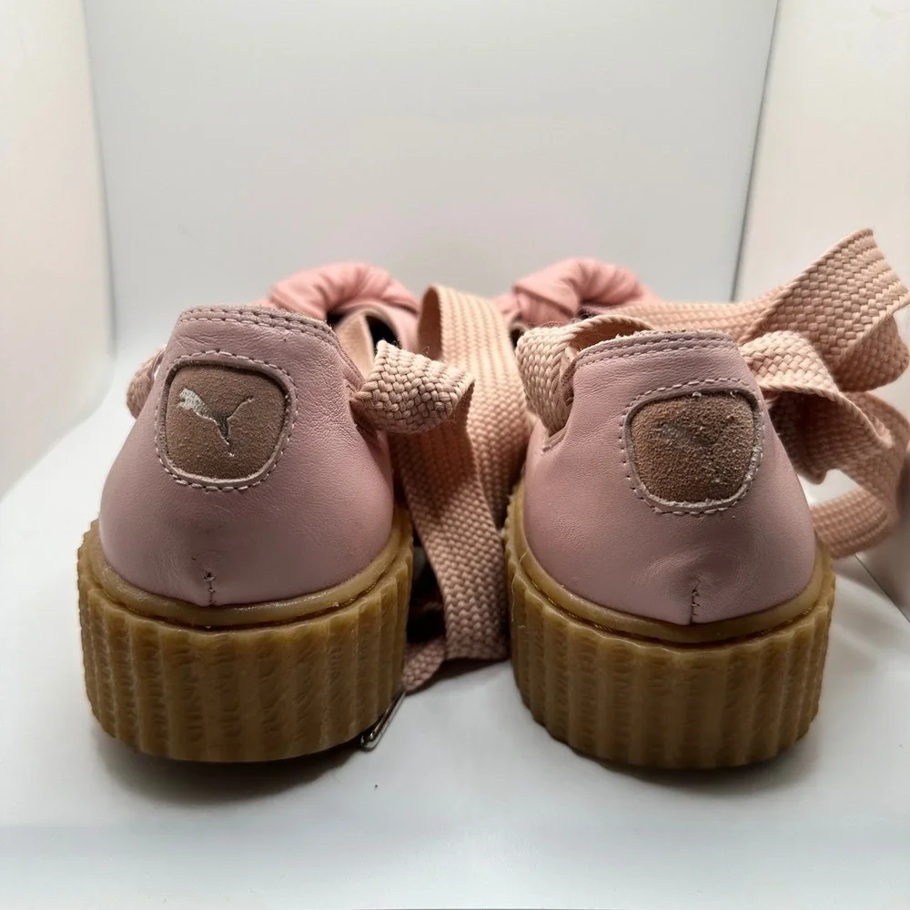 Puma Fenty Rihanna Bow Creeper Sandal Pink Leather‎ Platform Lace Up Size 7